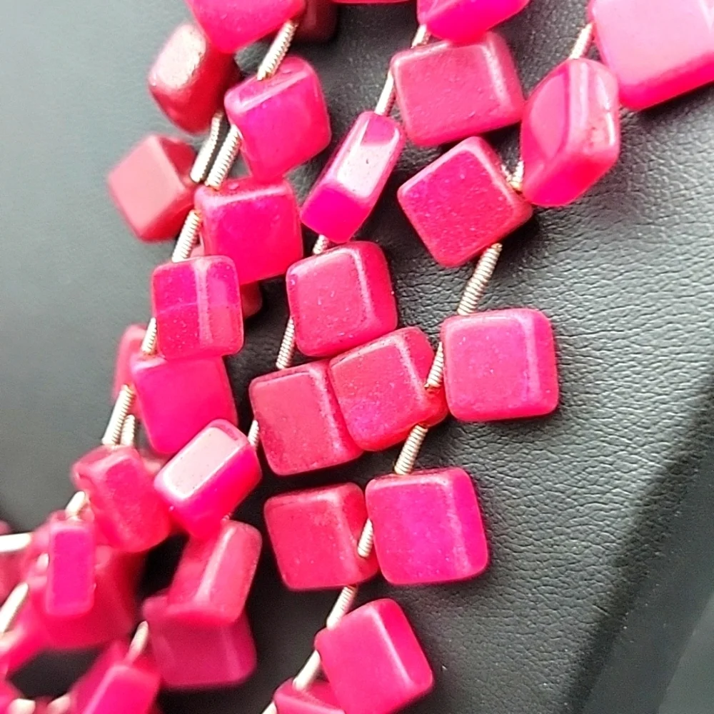 4 Strand 874.00 Cts Red Ruby Square Cube Necklace Natural Gemstone UV Statement
